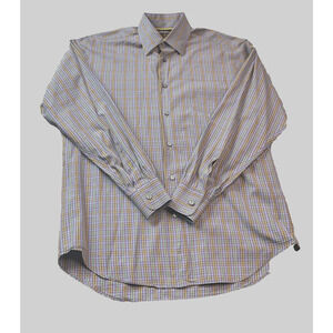 Robert Talbott Classic Multi Colorful Plaid 100% Cotton Mens Casual Shirt Medium